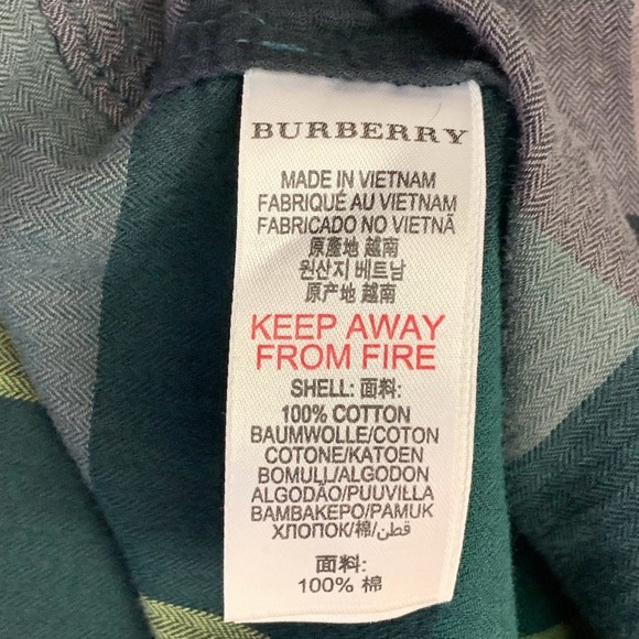 Burberry Kids Plaid Long Sleeve Button Up Shirt Green Grey Yellow Check Boys 7Y - Picture 11 of 16
